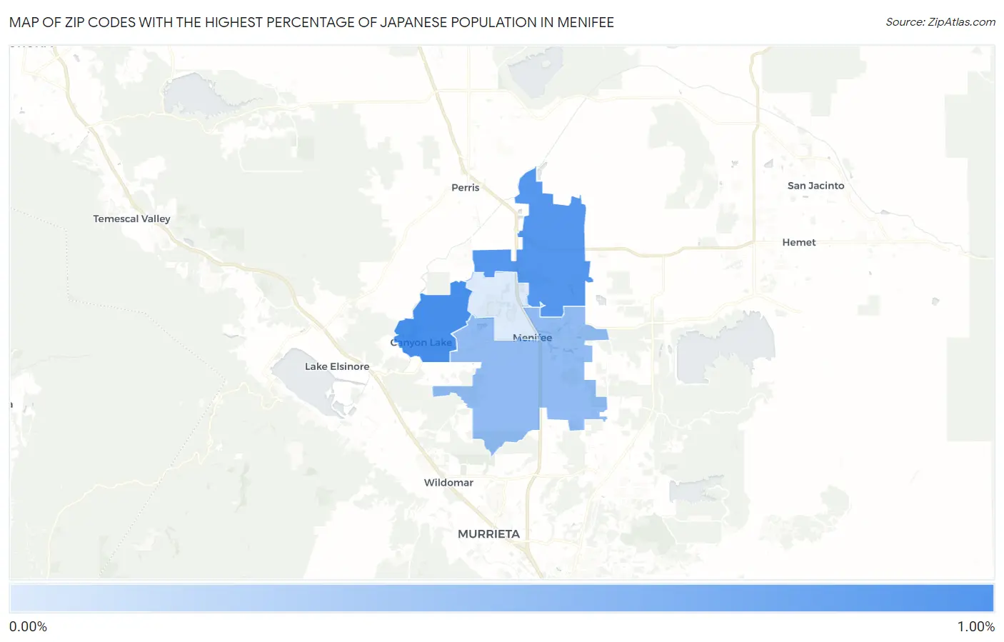 Zip Codes with the Highest Percentage of Japanese Population in Menifee Map