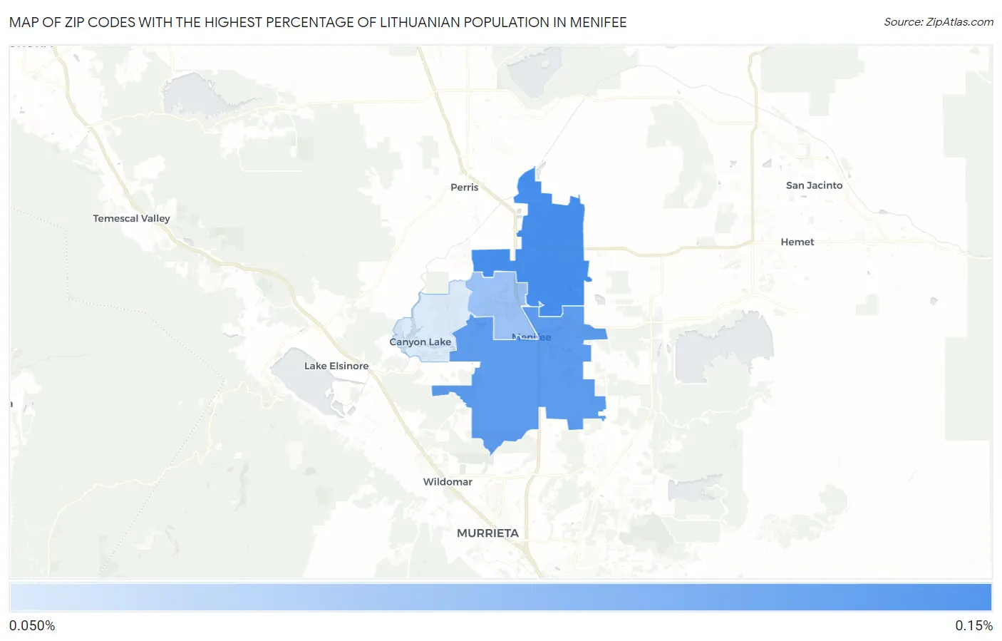 Zip Codes with the Highest Percentage of Lithuanian Population in Menifee Map