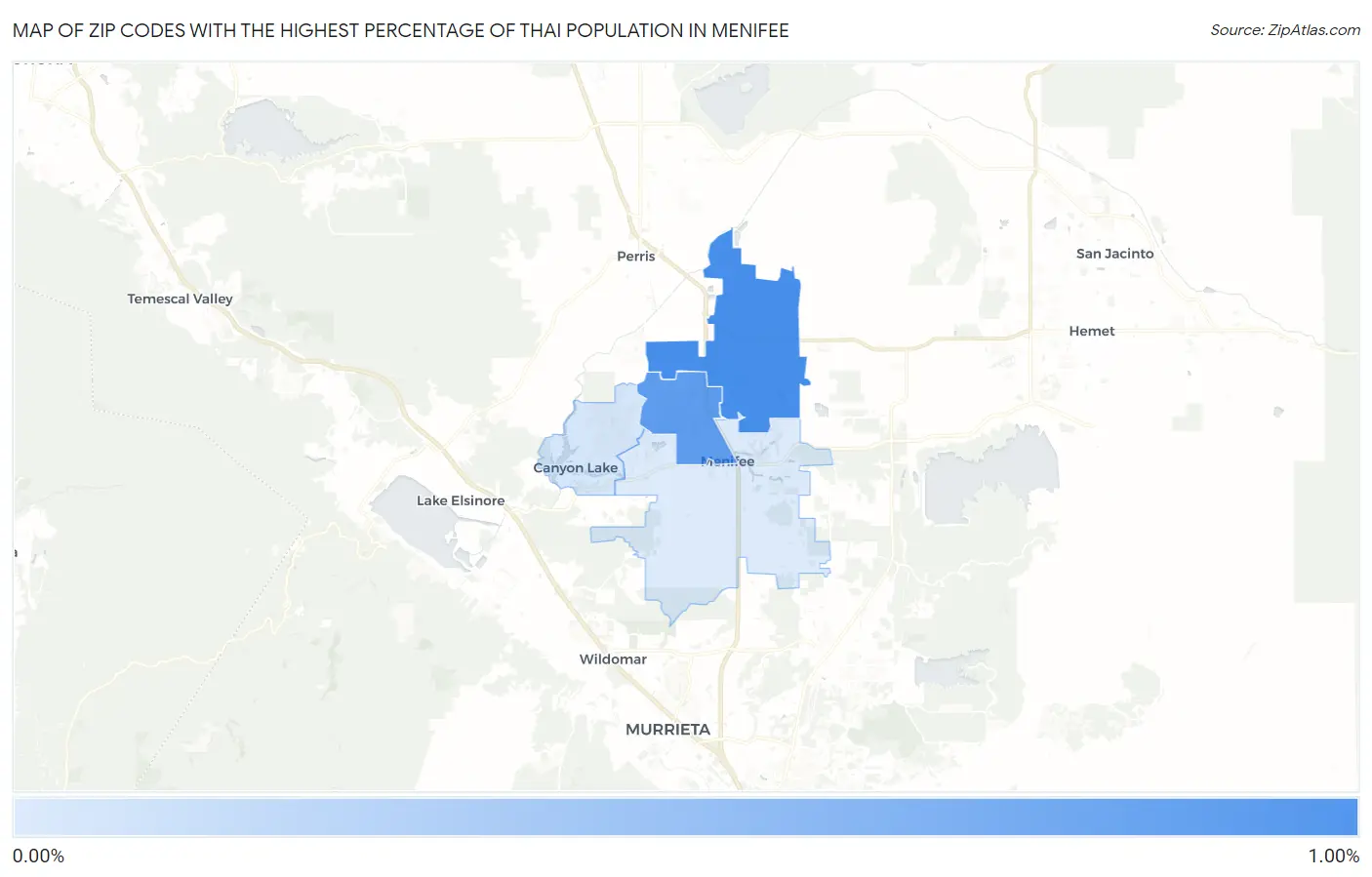Zip Codes with the Highest Percentage of Thai Population in Menifee Map