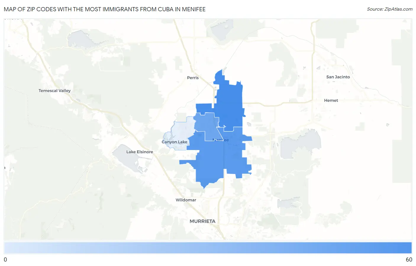 Zip Codes with the Most Immigrants from Cuba in Menifee Map