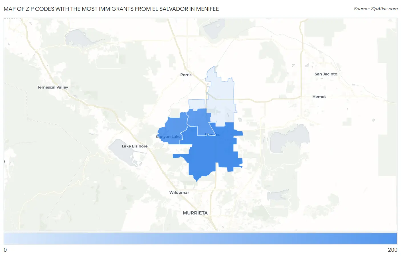 Zip Codes with the Most Immigrants from El Salvador in Menifee Map