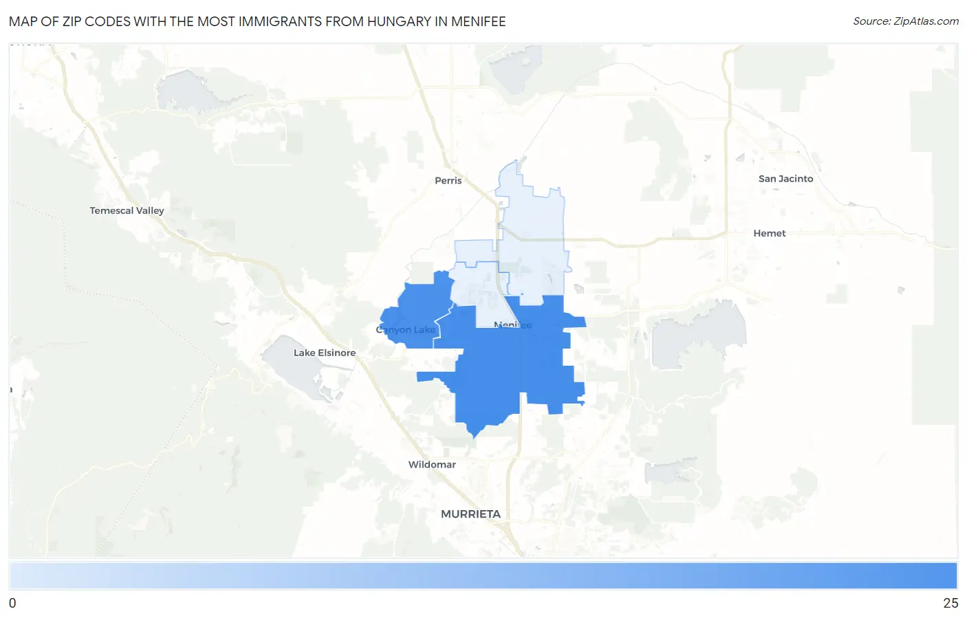 Zip Codes with the Most Immigrants from Hungary in Menifee Map