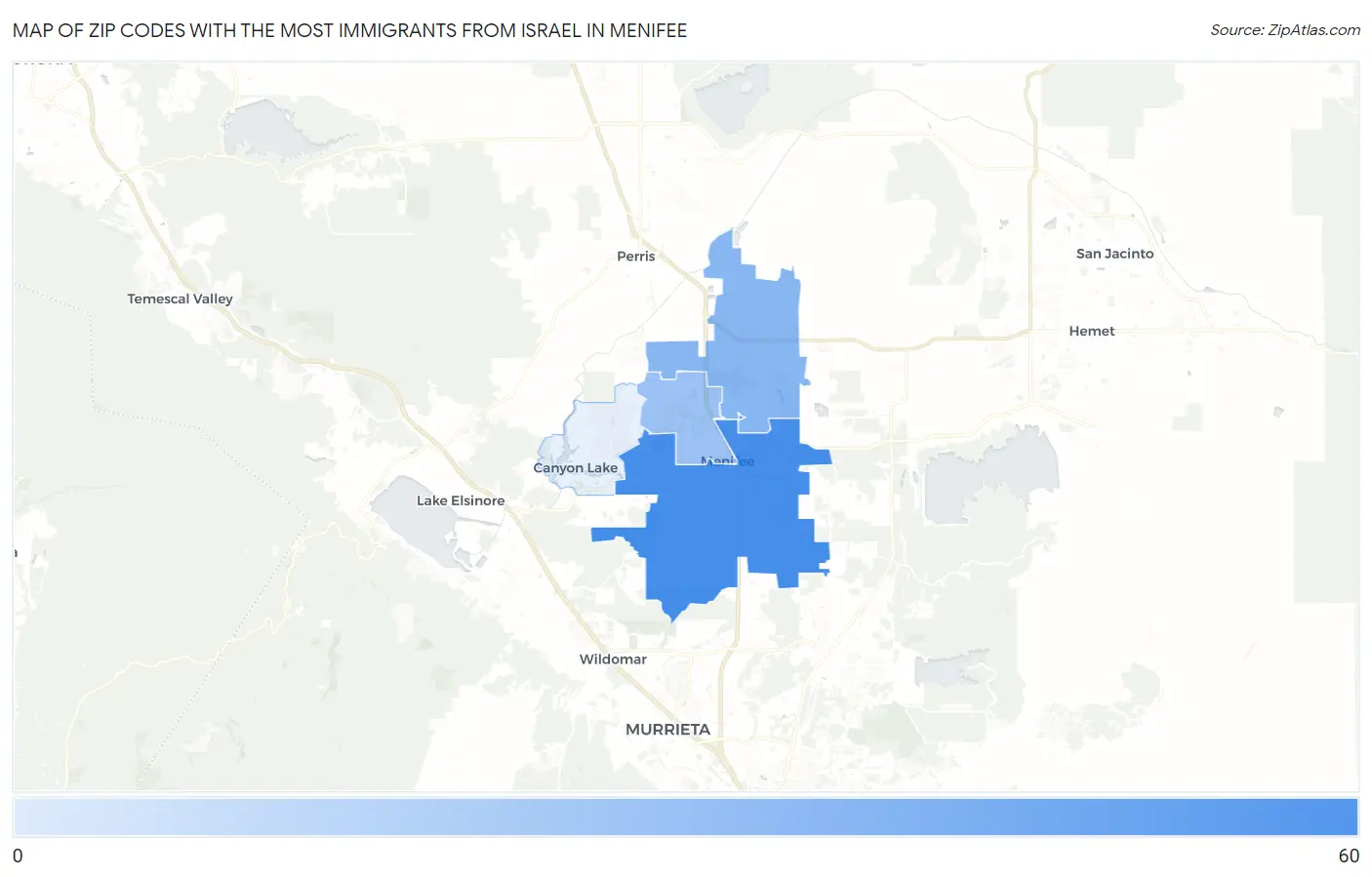 Zip Codes with the Most Immigrants from Israel in Menifee Map