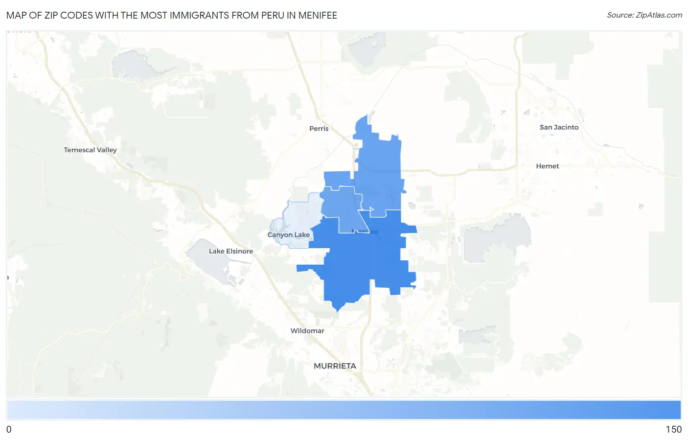 Zip Codes with the Most Immigrants from Peru in Menifee Map