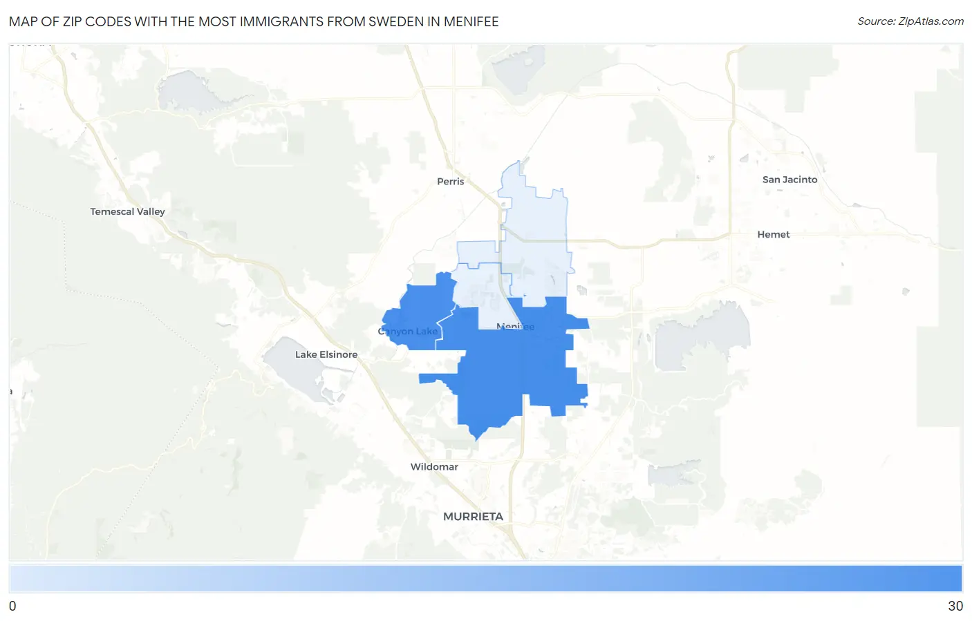 Zip Codes with the Most Immigrants from Sweden in Menifee Map