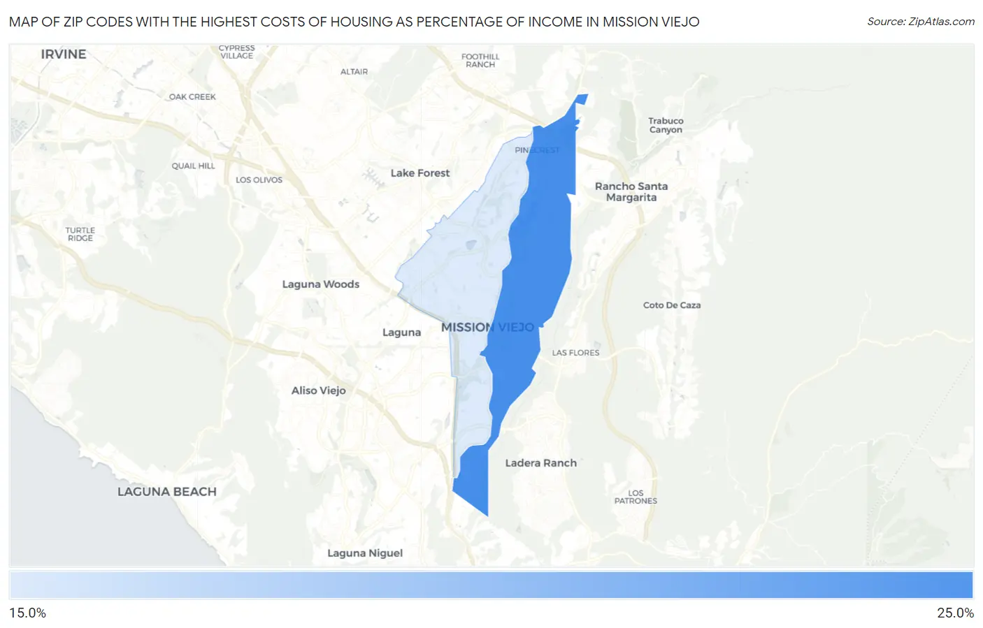 Zip Codes with the Highest Costs of Housing as Percentage of Income in Mission Viejo Map