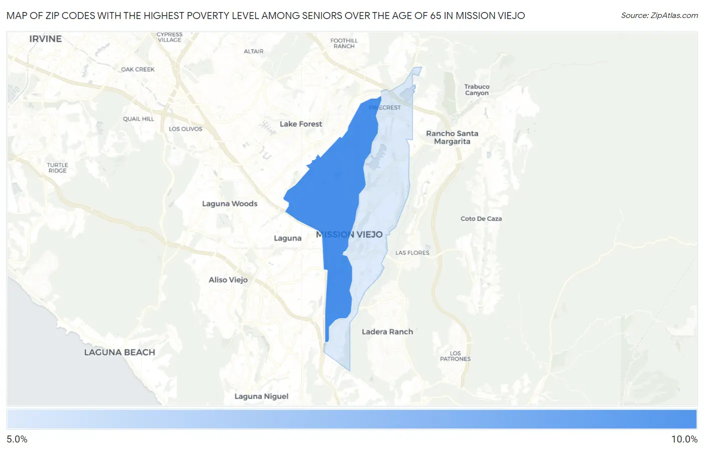 Zip Codes with the Highest Poverty Level Among Seniors Over the Age of 65 in Mission Viejo Map