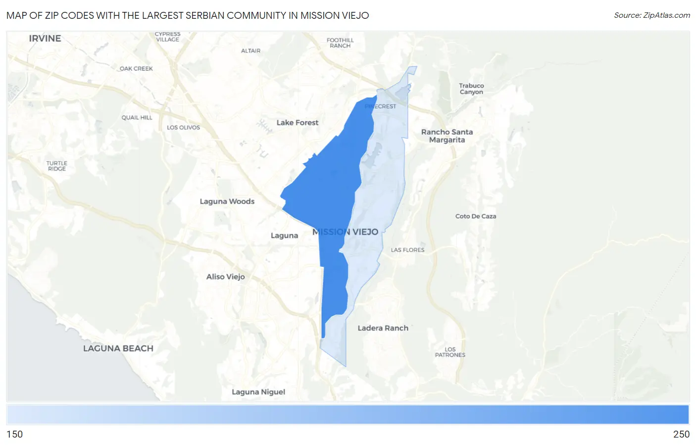 Zip Codes with the Largest Serbian Community in Mission Viejo Map