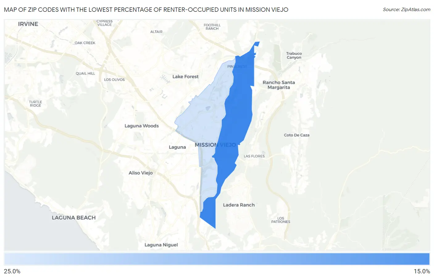 Zip Codes with the Lowest Percentage of Renter-Occupied Units in Mission Viejo Map