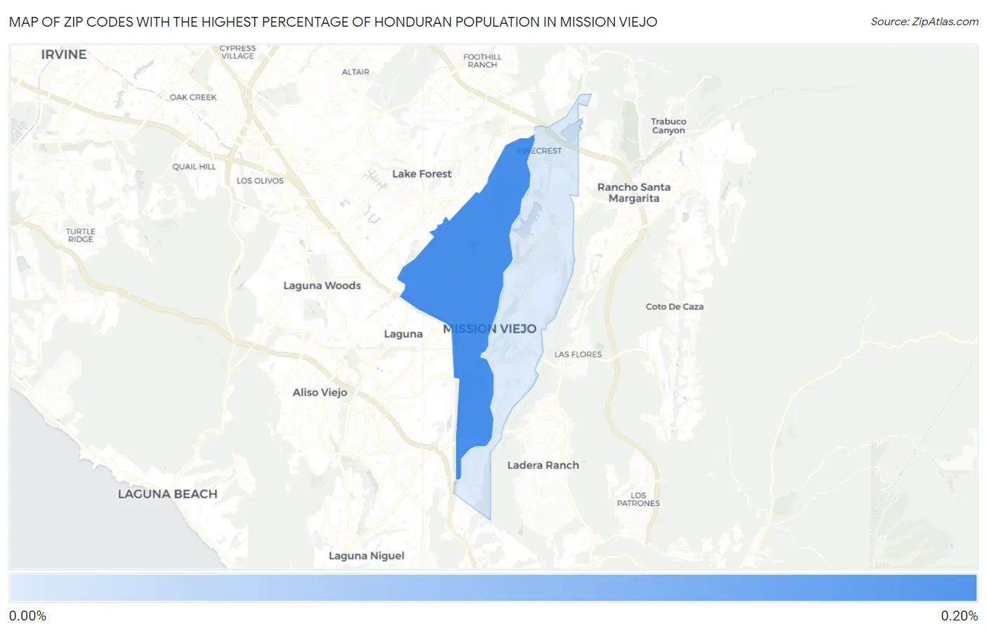 Zip Codes with the Highest Percentage of Honduran Population in Mission Viejo Map