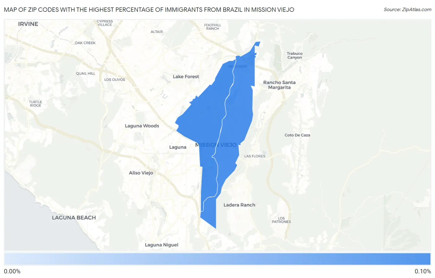 Zip Codes with the Highest Percentage of Immigrants from Brazil in Mission Viejo Map