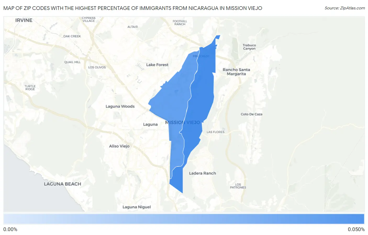 Zip Codes with the Highest Percentage of Immigrants from Nicaragua in Mission Viejo Map
