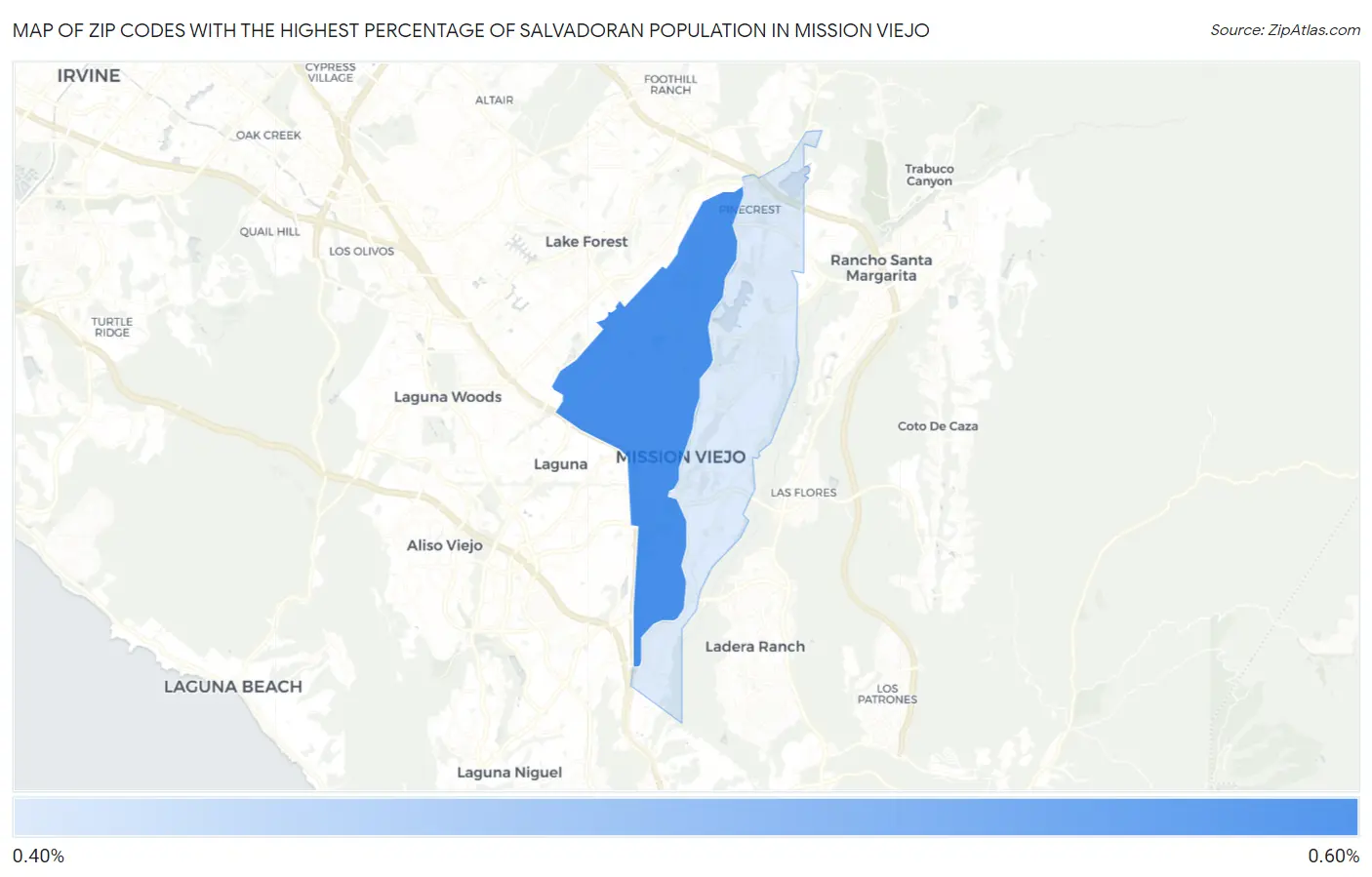 Zip Codes with the Highest Percentage of Salvadoran Population in Mission Viejo Map