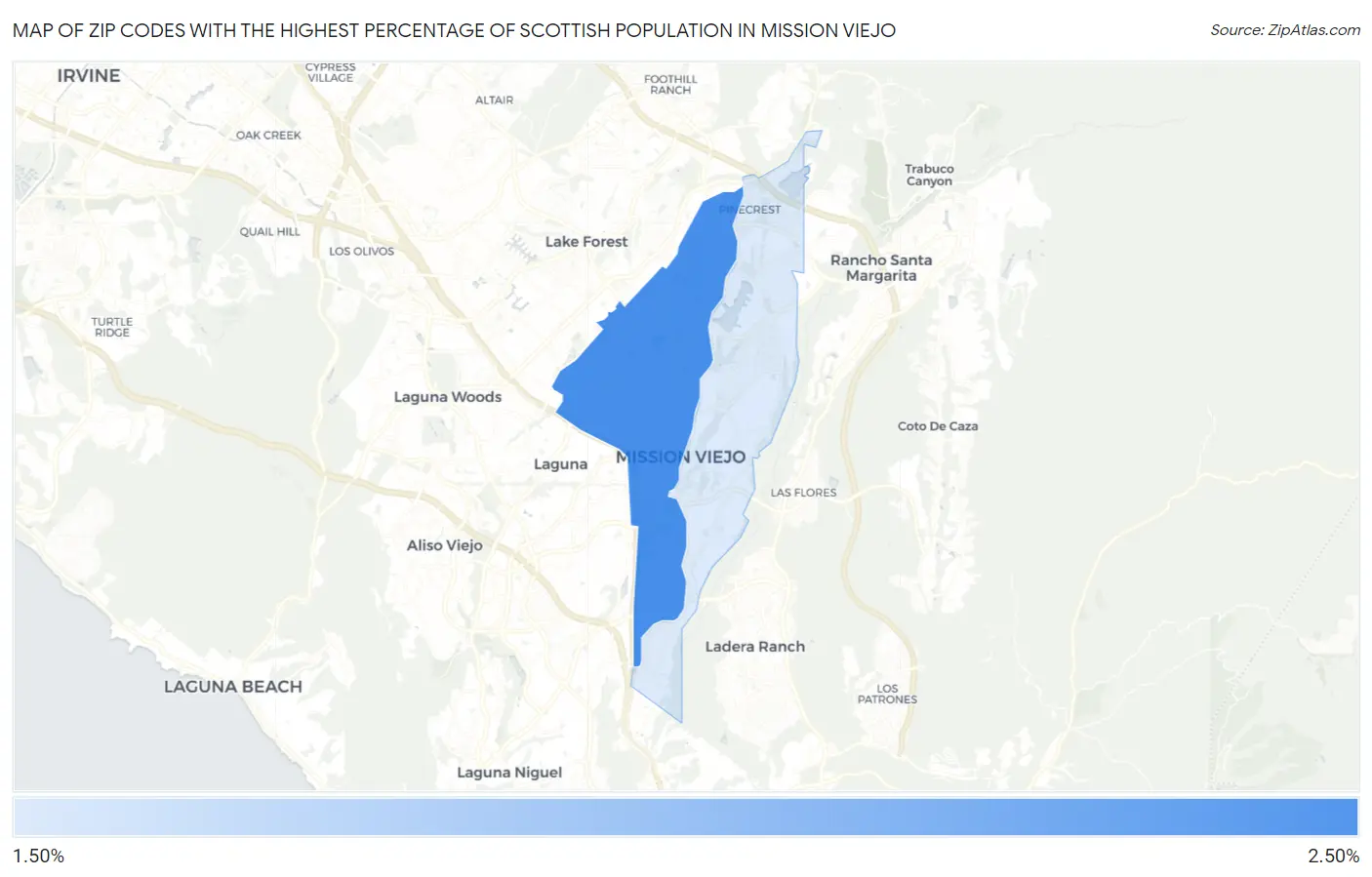 Zip Codes with the Highest Percentage of Scottish Population in Mission Viejo Map