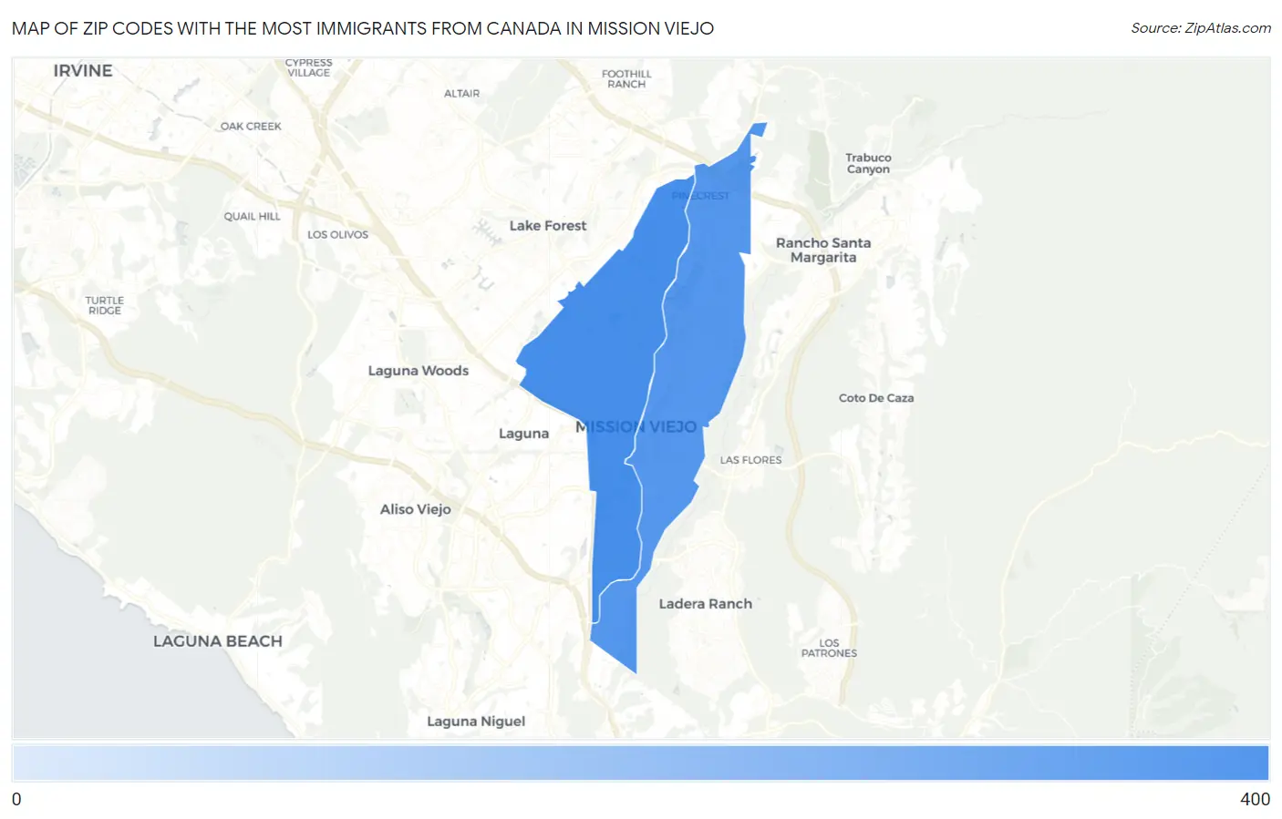 Zip Codes with the Most Immigrants from Canada in Mission Viejo Map