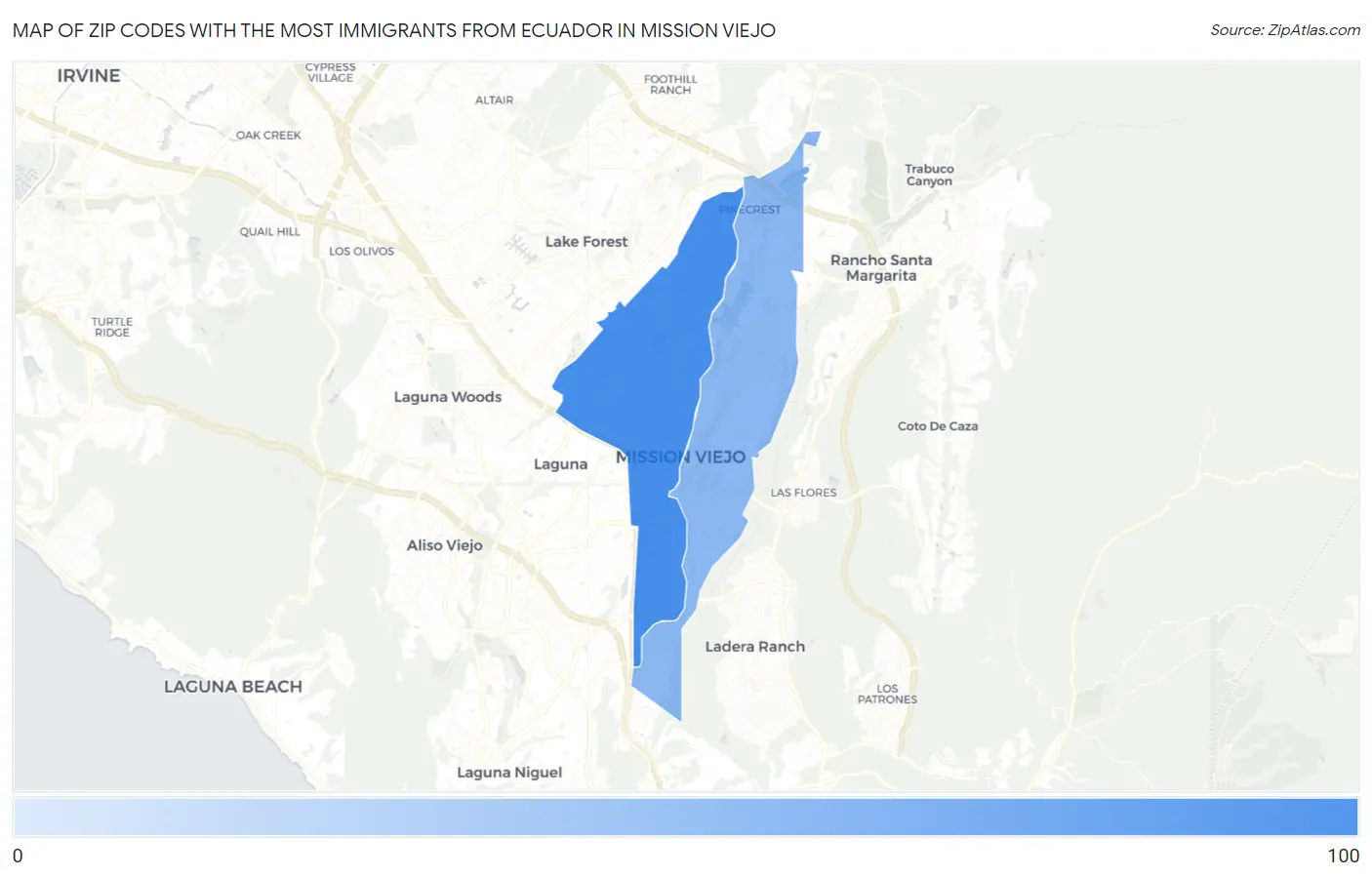 Zip Codes with the Most Immigrants from Ecuador in Mission Viejo Map