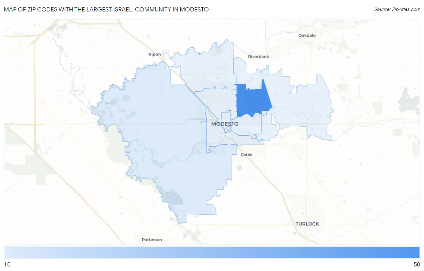 Zip Codes with the Largest Israeli Community in Modesto Map