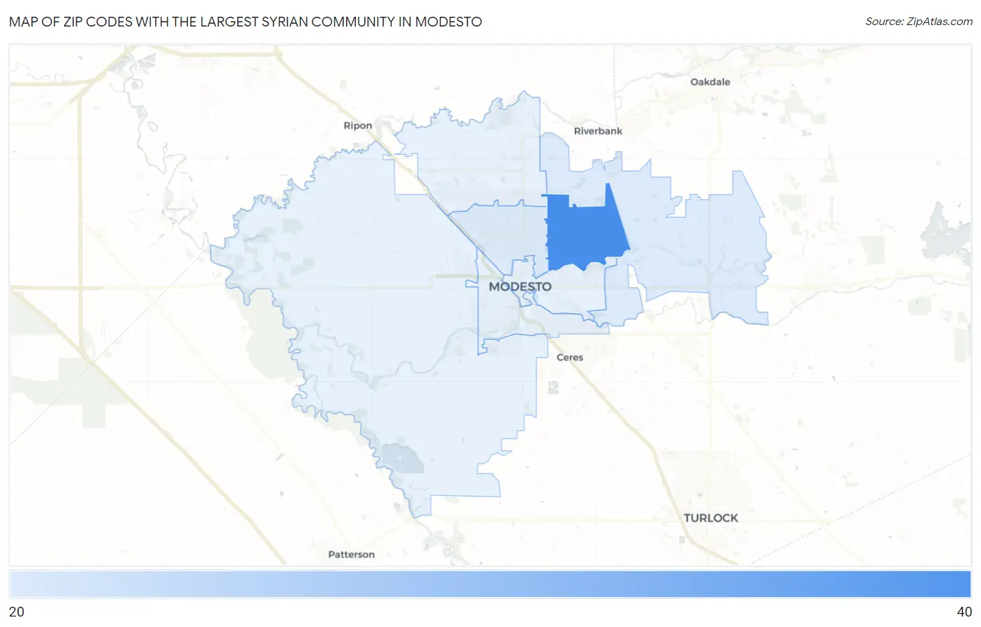 Zip Codes with the Largest Syrian Community in Modesto Map