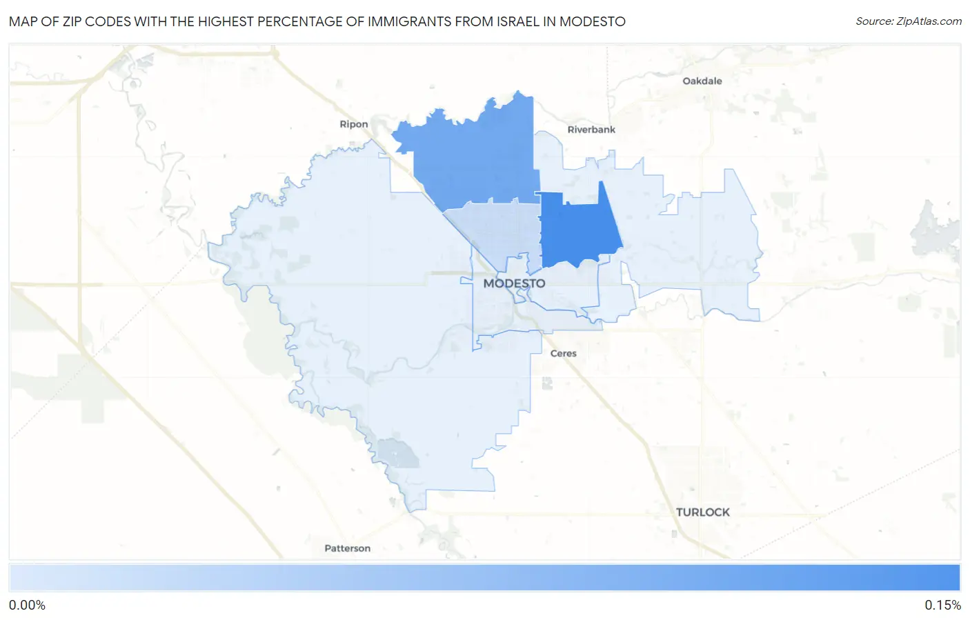 Zip Codes with the Highest Percentage of Immigrants from Israel in Modesto Map
