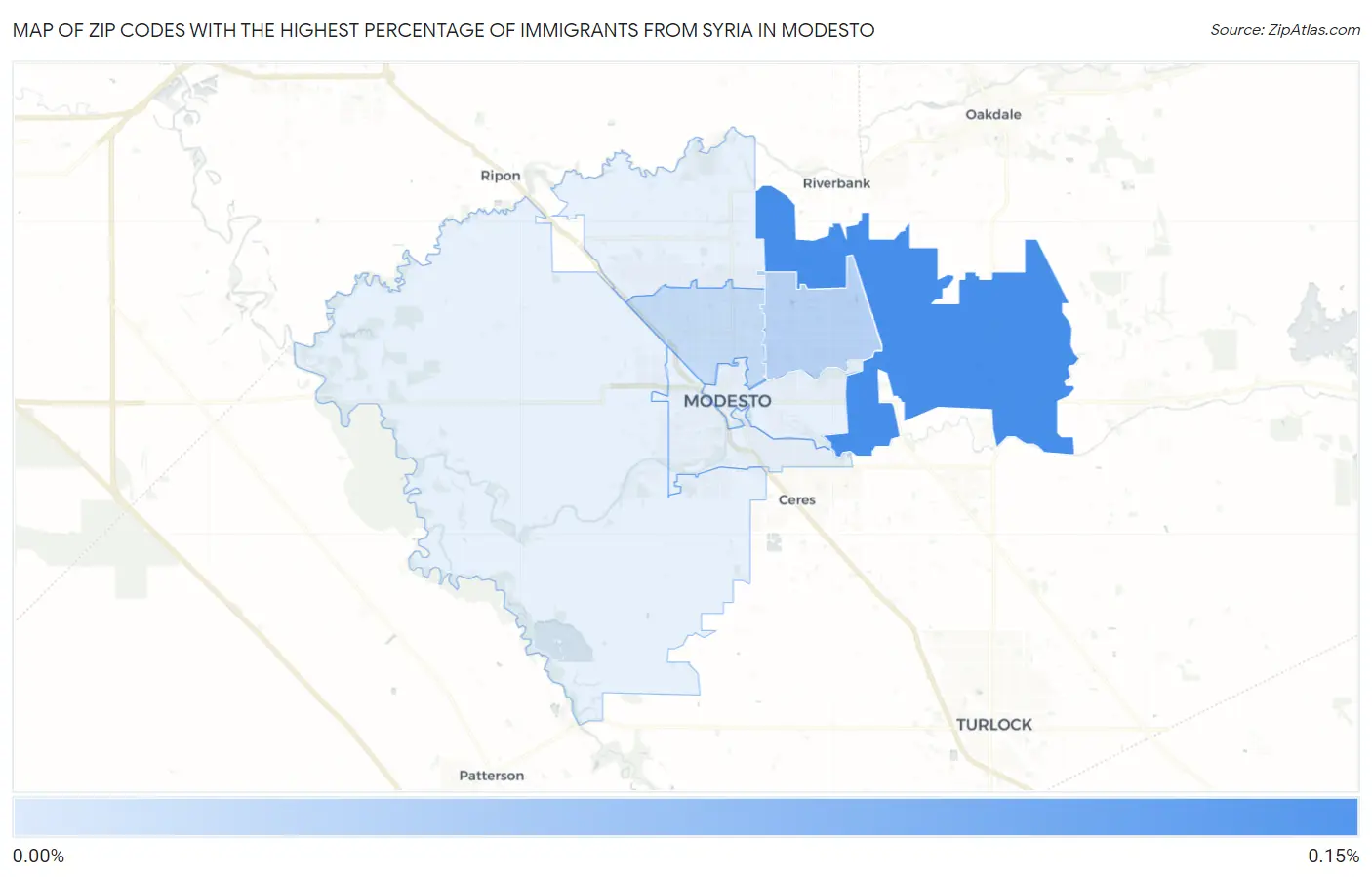 Zip Codes with the Highest Percentage of Immigrants from Syria in Modesto Map