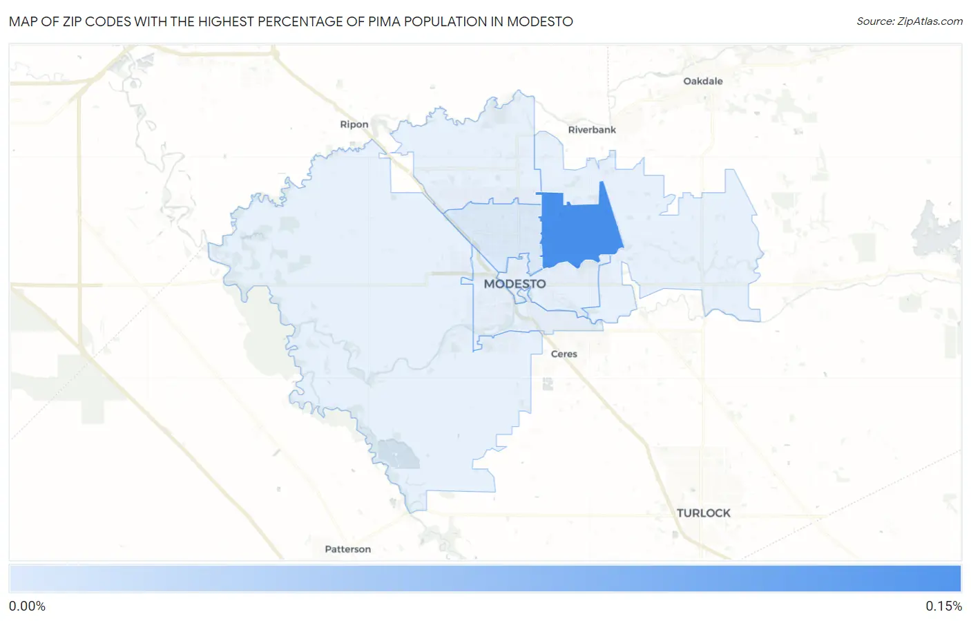 Zip Codes with the Highest Percentage of Pima Population in Modesto Map