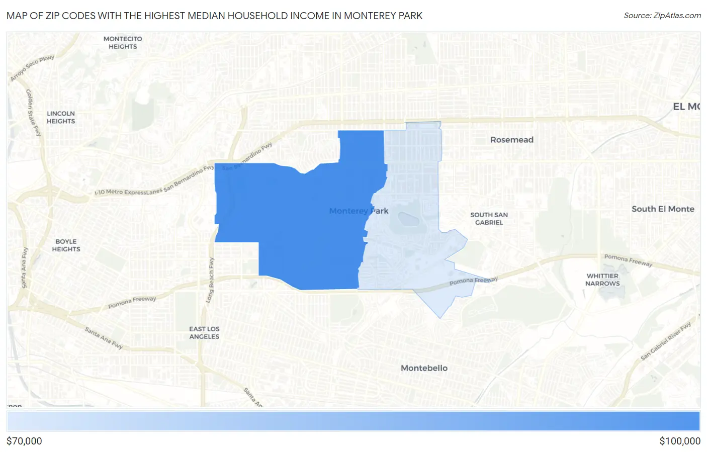 Zip Codes with the Highest Median Household Income in Monterey Park Map