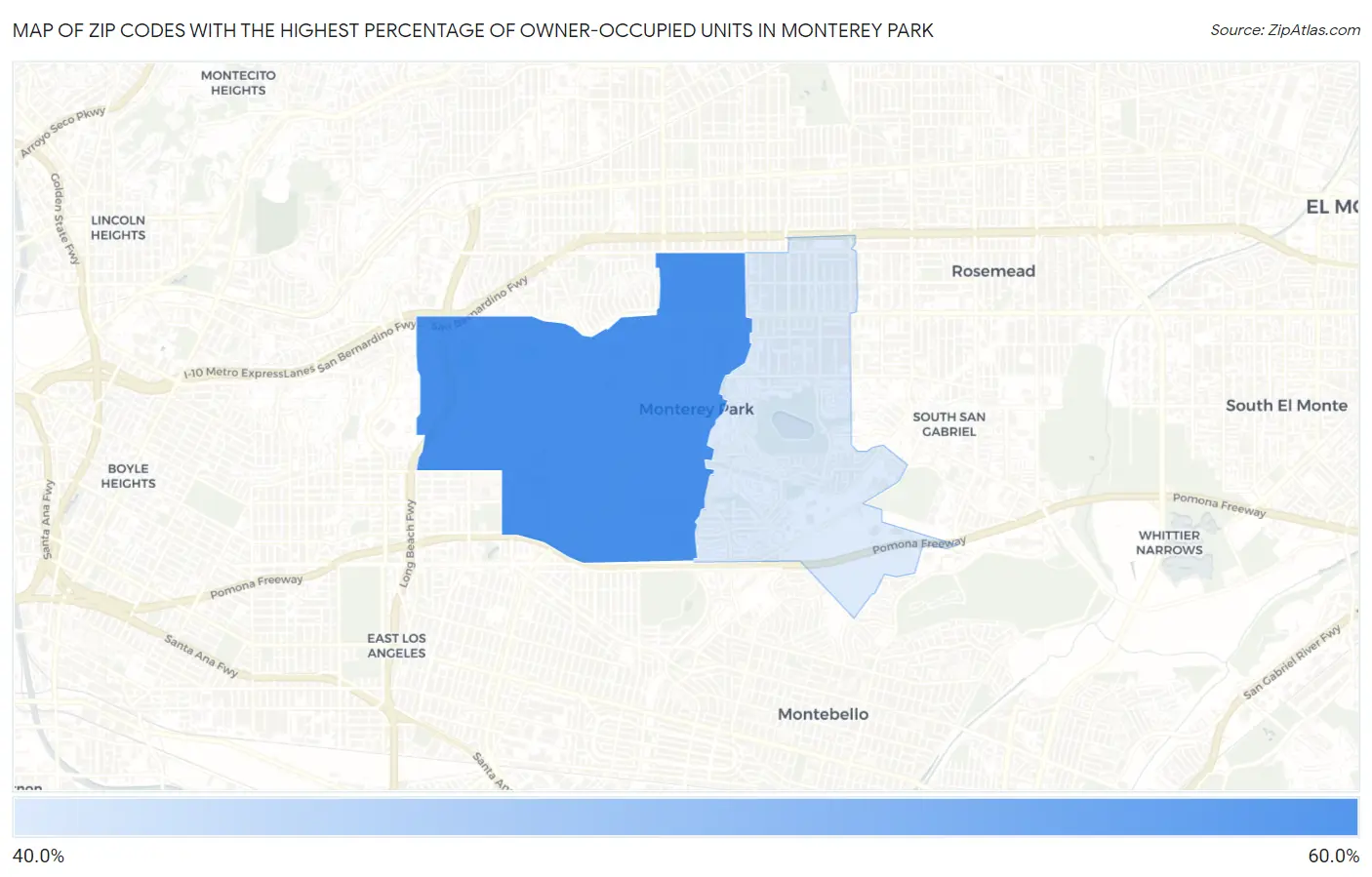 Zip Codes with the Highest Percentage of Owner-Occupied Units in Monterey Park Map