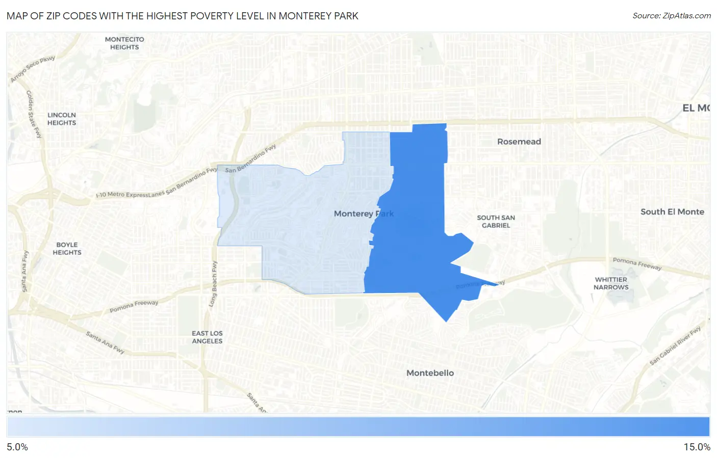 Zip Codes with the Highest Poverty Level in Monterey Park Map