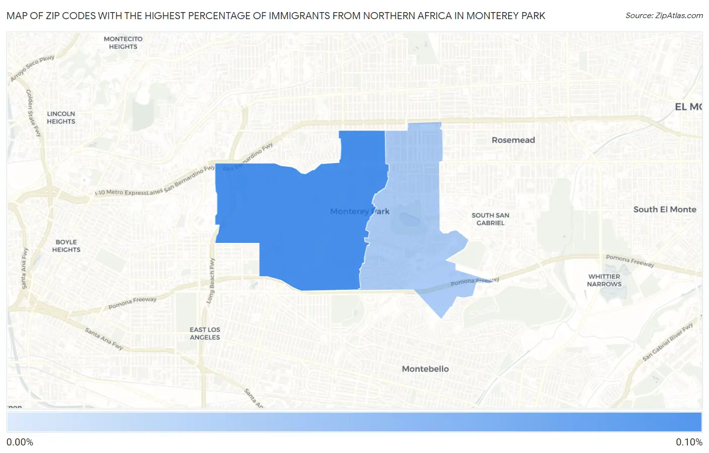 Zip Codes with the Highest Percentage of Immigrants from Northern Africa in Monterey Park Map