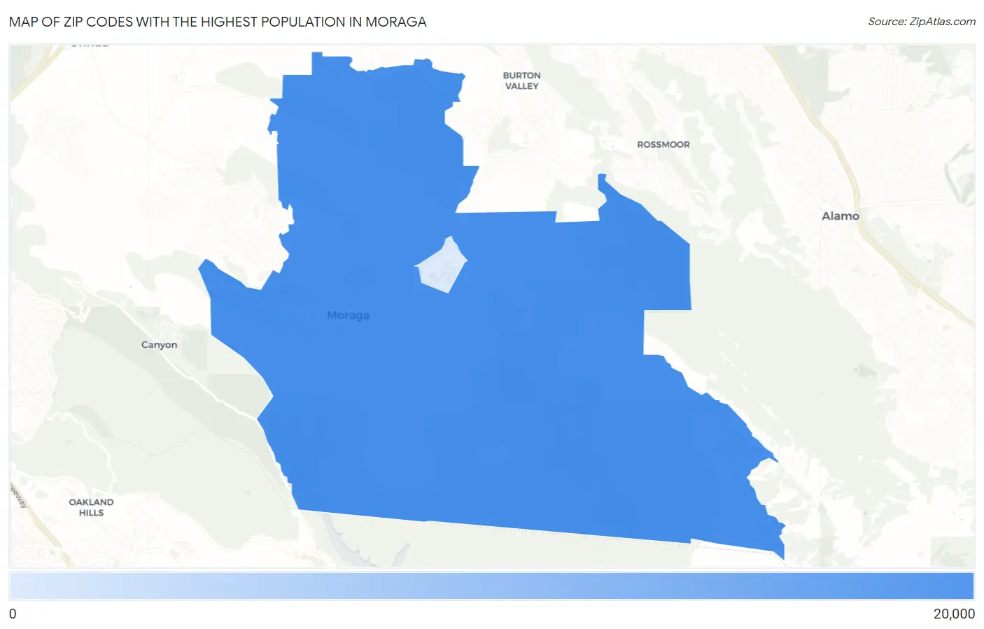 Zip Codes with the Highest Population in Moraga Map