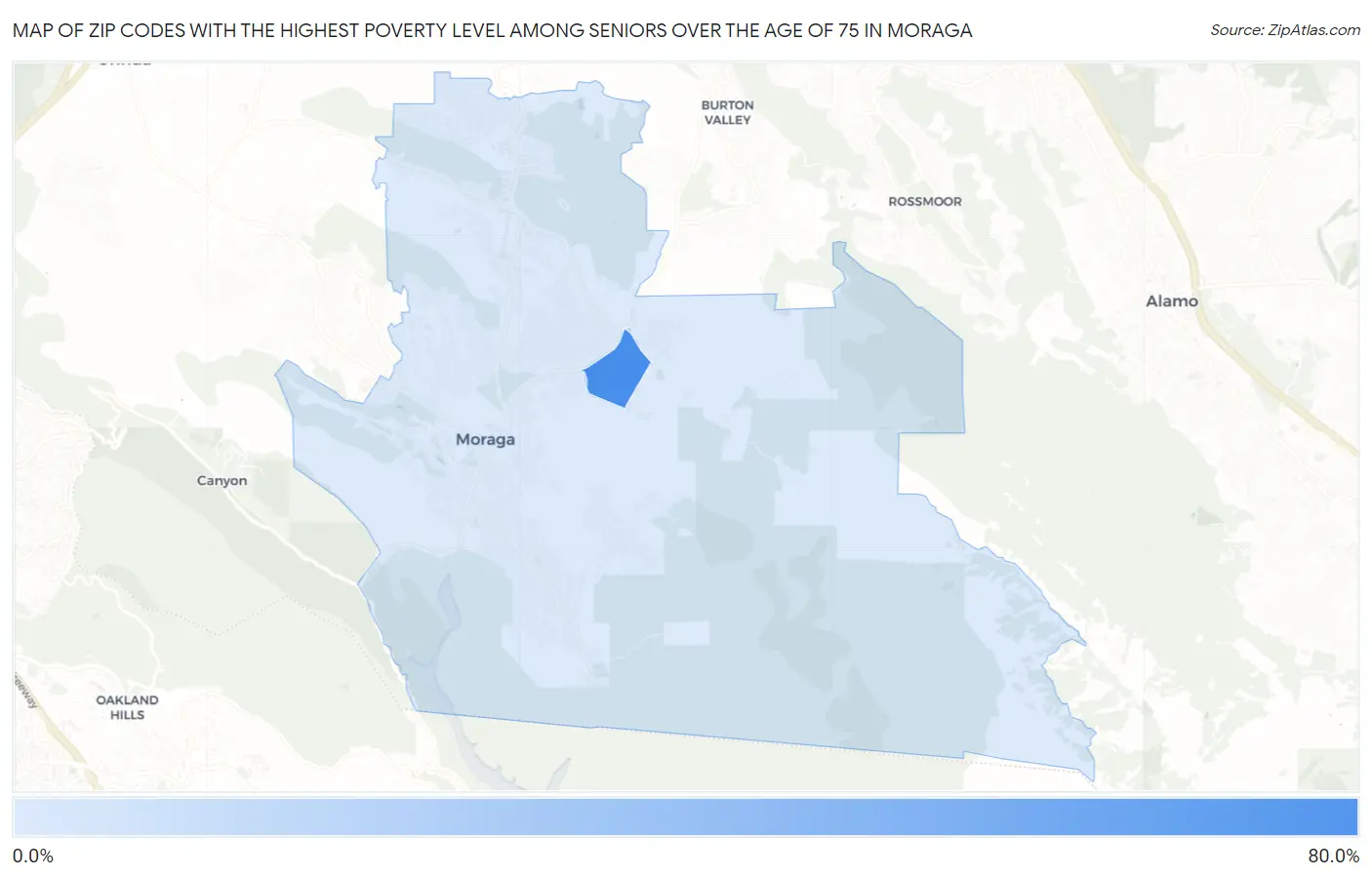 Zip Codes with the Highest Poverty Level Among Seniors Over the Age of 75 in Moraga Map