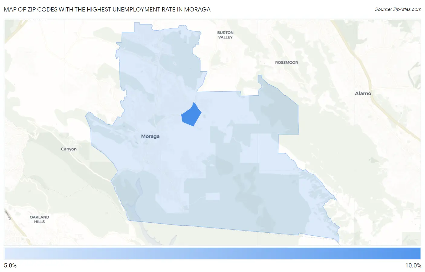 Zip Codes with the Highest Unemployment Rate in Moraga Map