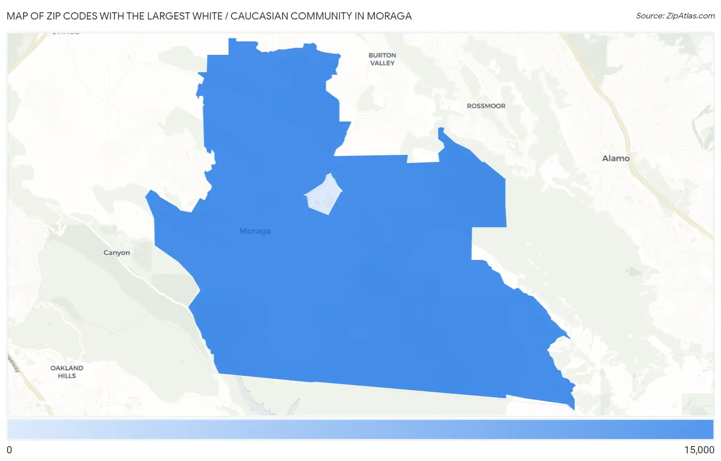 Zip Codes with the Largest White / Caucasian Community in Moraga Map