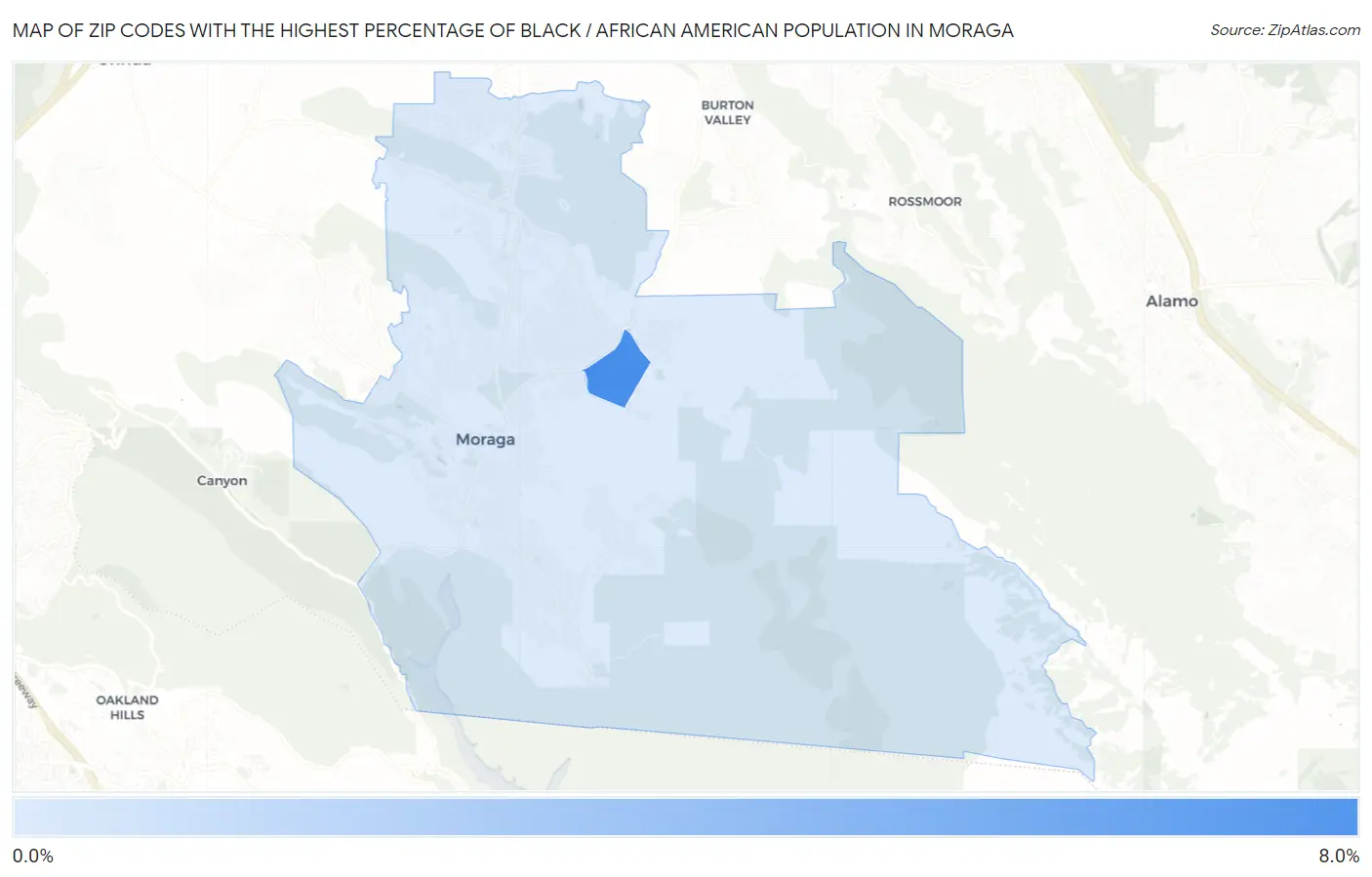 Zip Codes with the Highest Percentage of Black / African American Population in Moraga Map
