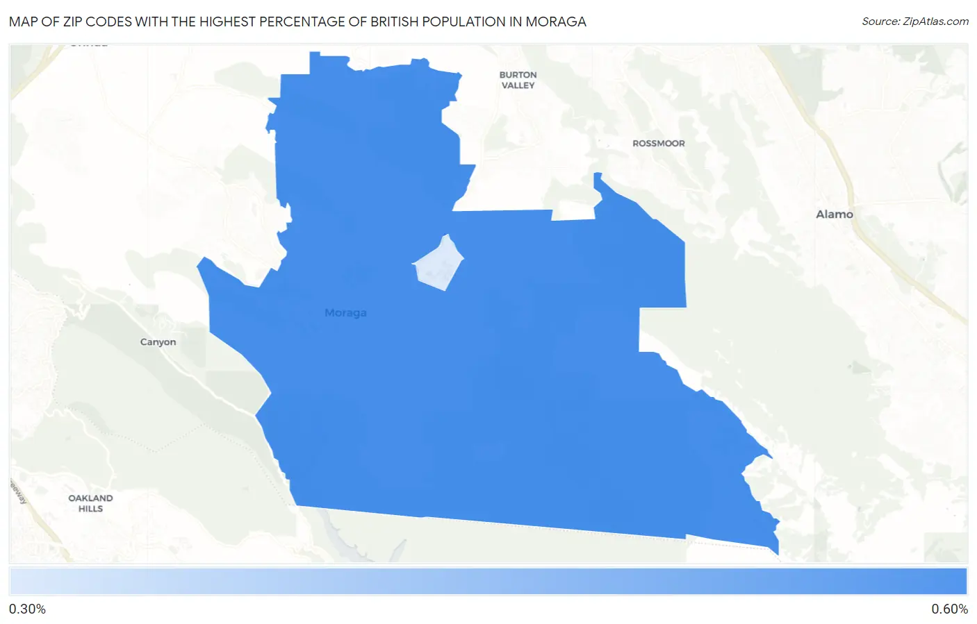 Zip Codes with the Highest Percentage of British Population in Moraga Map