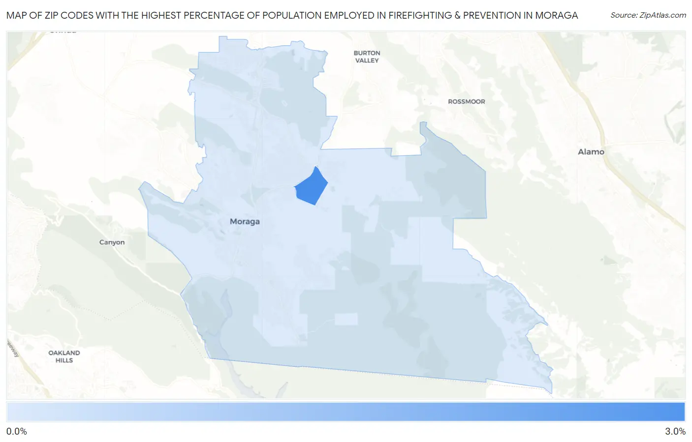 Zip Codes with the Highest Percentage of Population Employed in Firefighting & Prevention in Moraga Map
