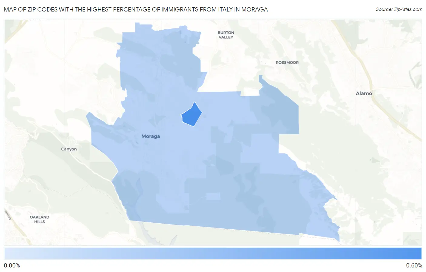 Zip Codes with the Highest Percentage of Immigrants from Italy in Moraga Map