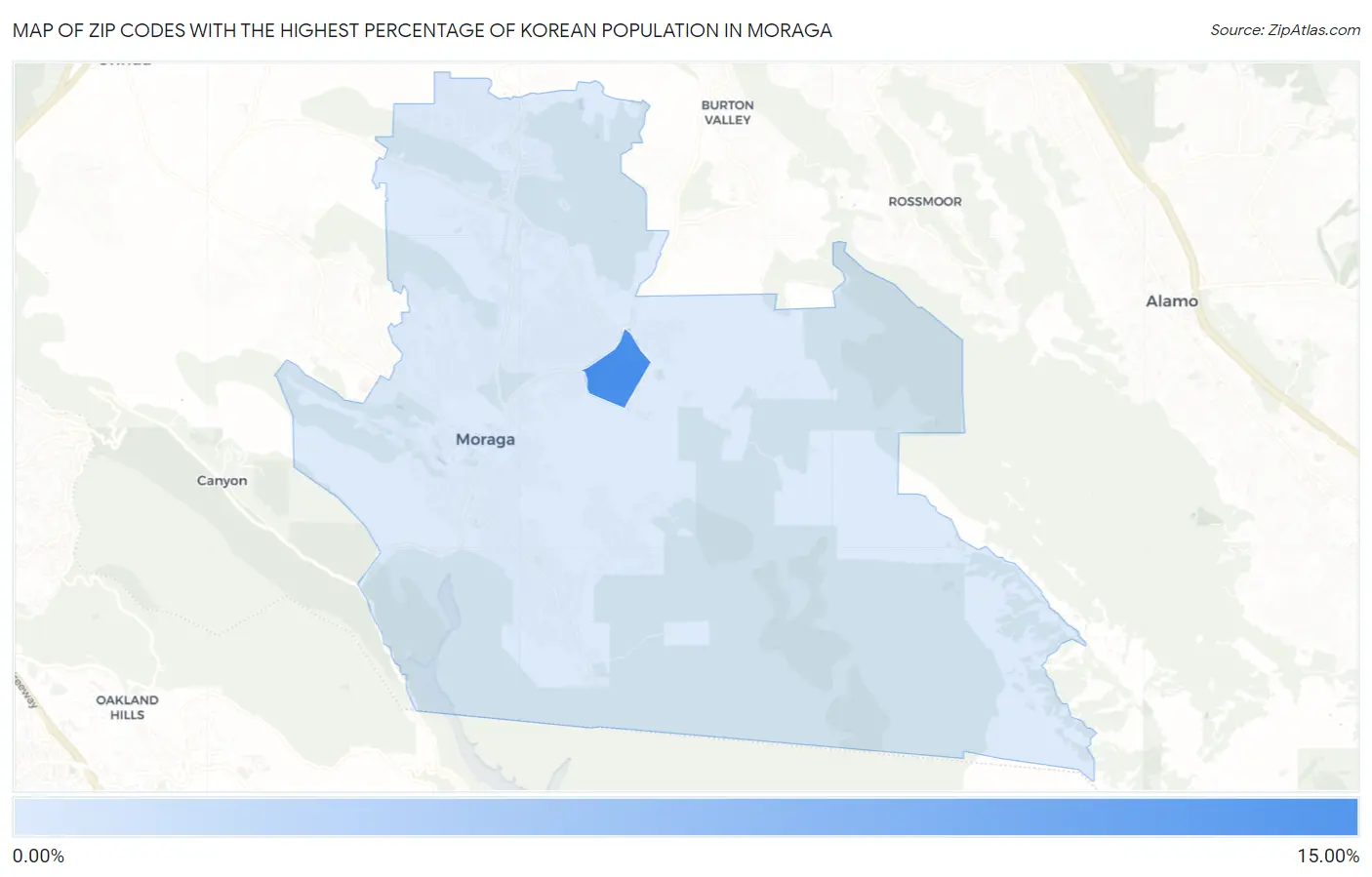 Zip Codes with the Highest Percentage of Korean Population in Moraga Map