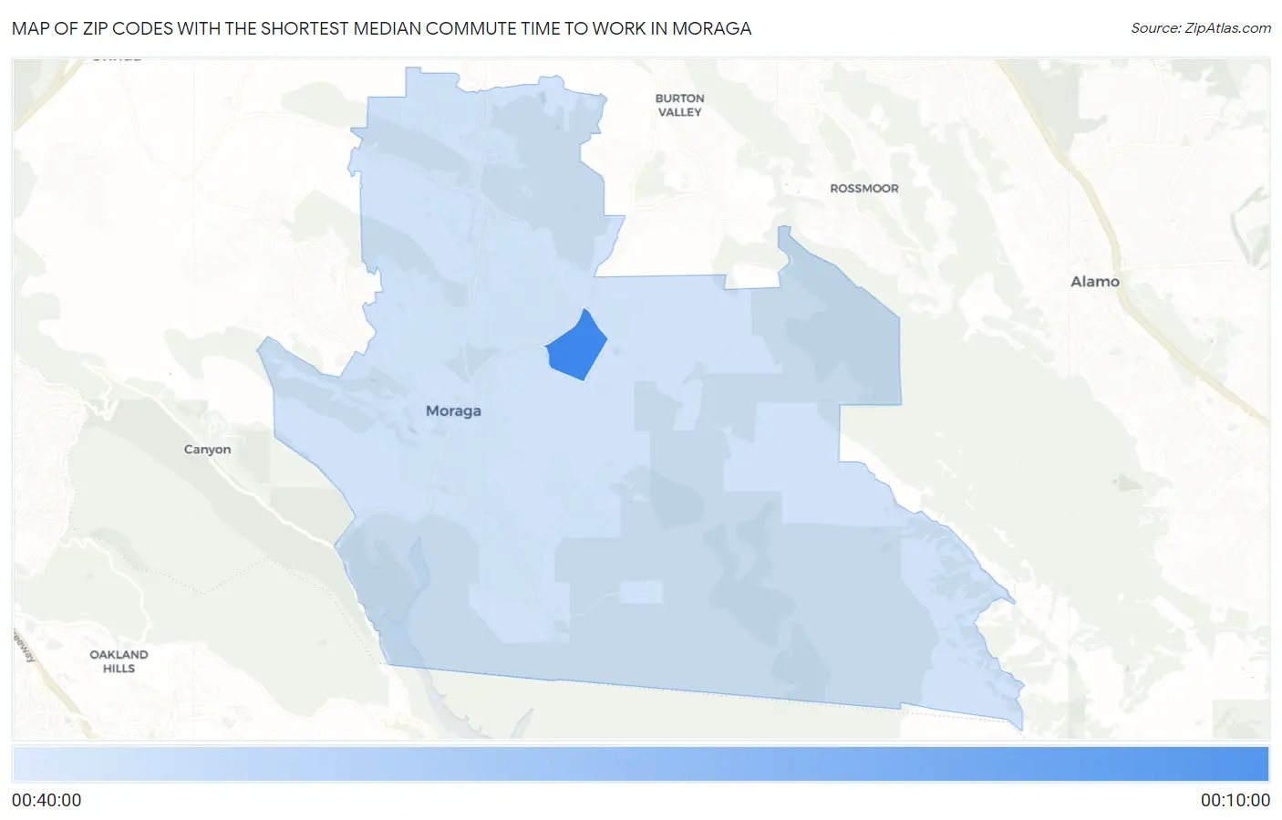 Zip Codes with the Shortest Median Commute Time to Work in Moraga Map