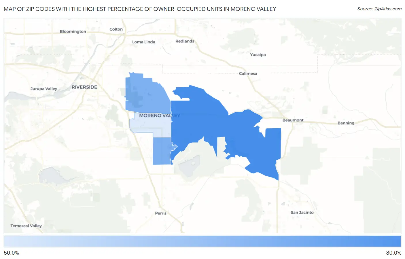 Zip Codes with the Highest Percentage of Owner-Occupied Units in Moreno Valley Map