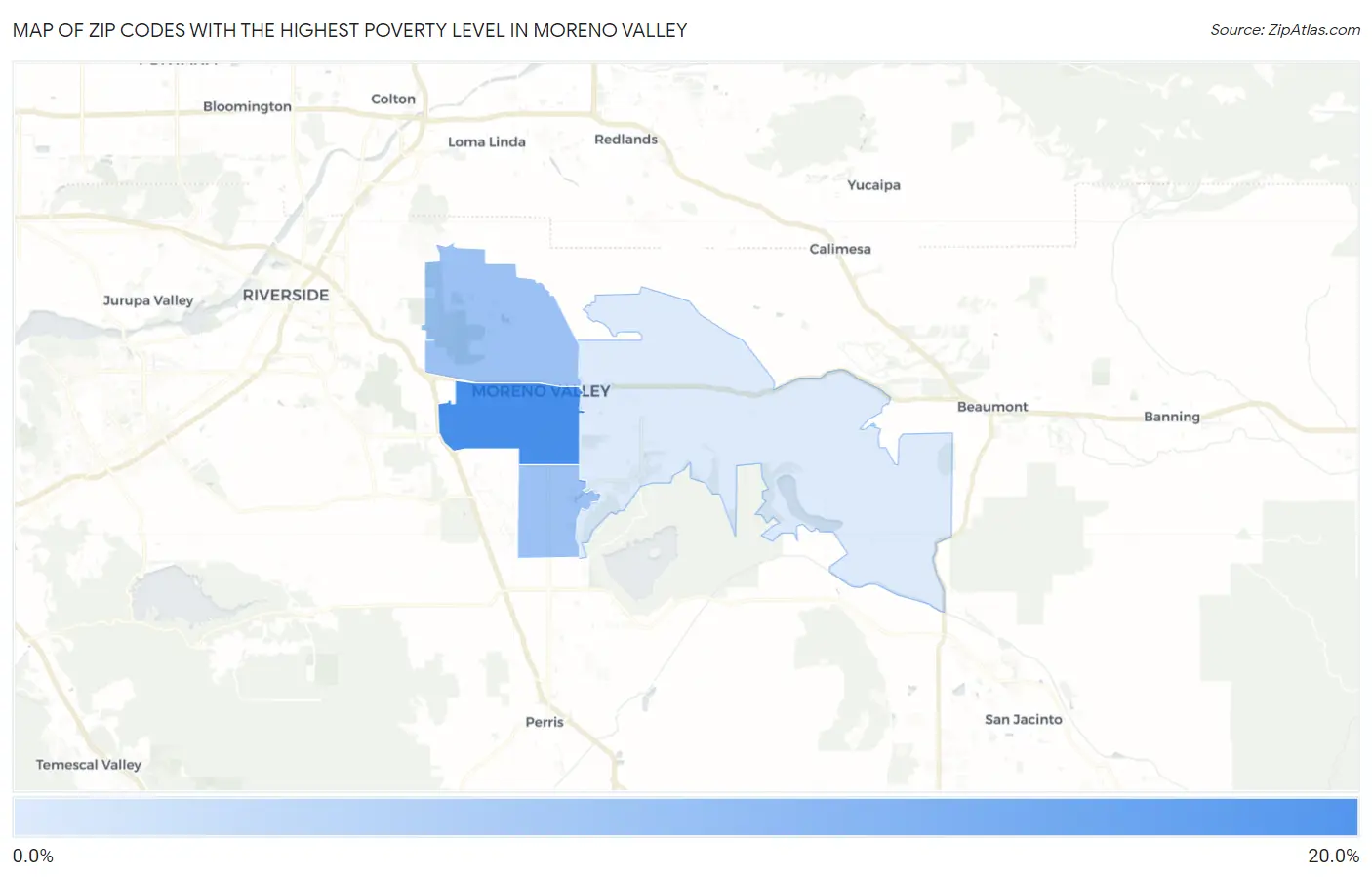 Zip Codes with the Highest Poverty Level in Moreno Valley Map