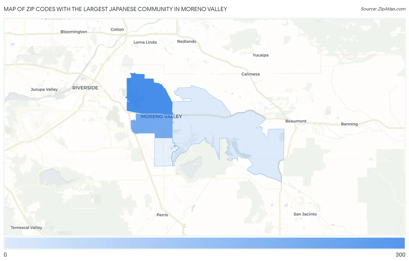 Zip Codes with the Largest Japanese Community in Moreno Valley Map