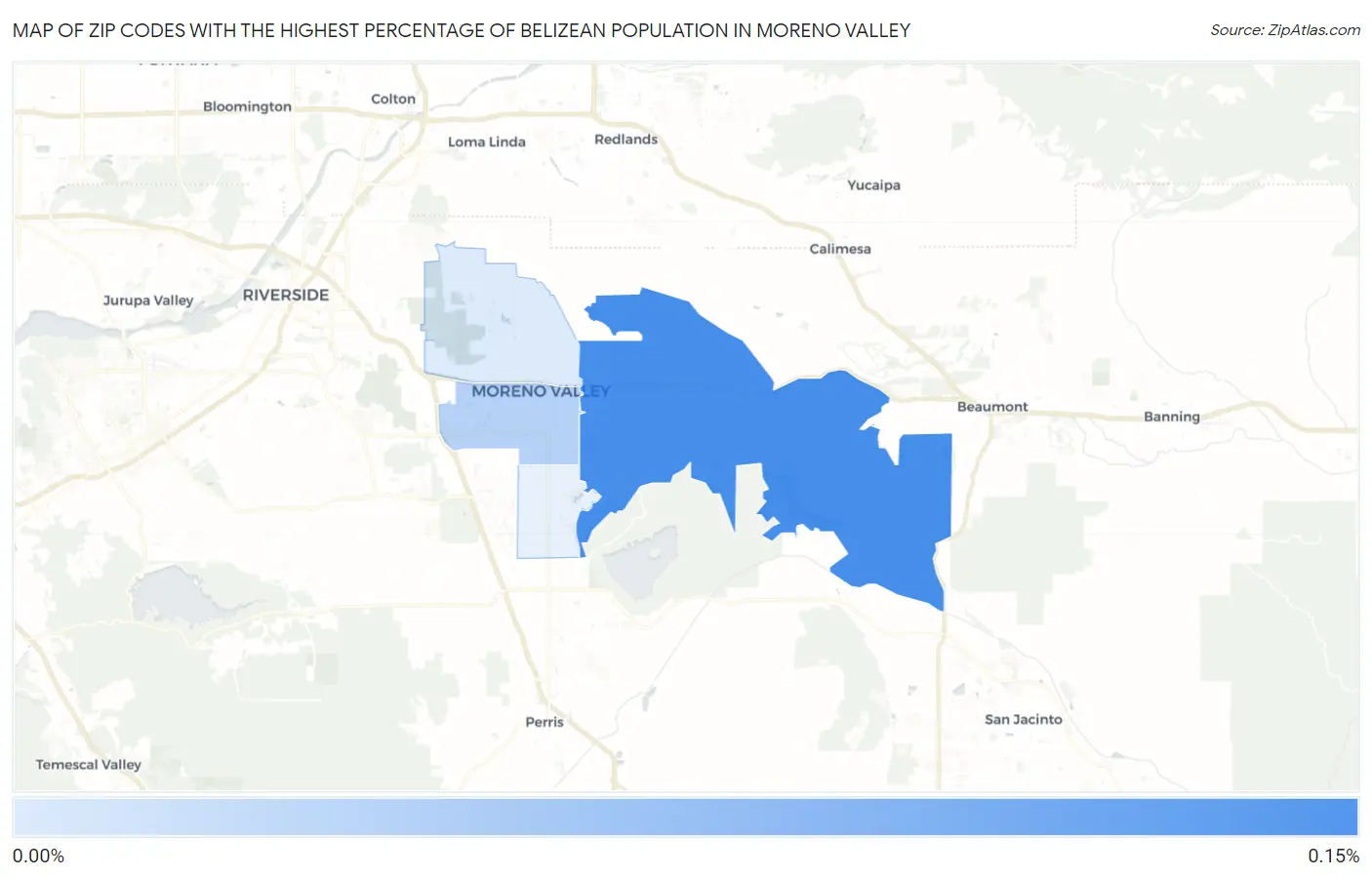 Zip Codes with the Highest Percentage of Belizean Population in Moreno Valley Map