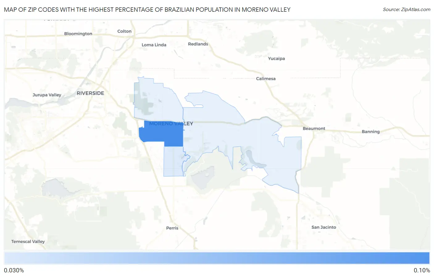Zip Codes with the Highest Percentage of Brazilian Population in Moreno Valley Map