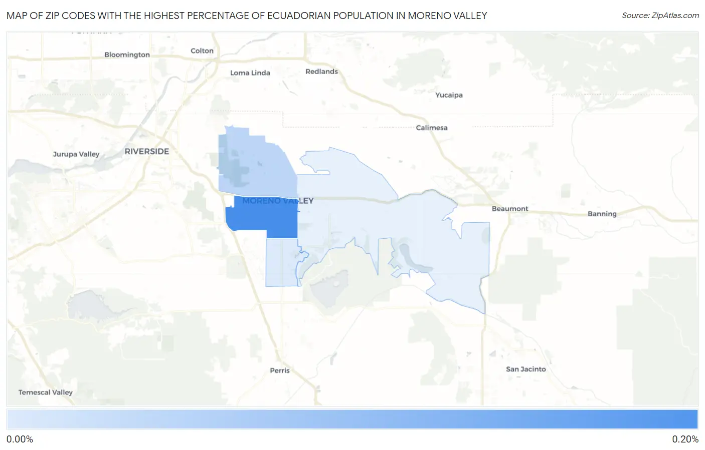 Zip Codes with the Highest Percentage of Ecuadorian Population in Moreno Valley Map