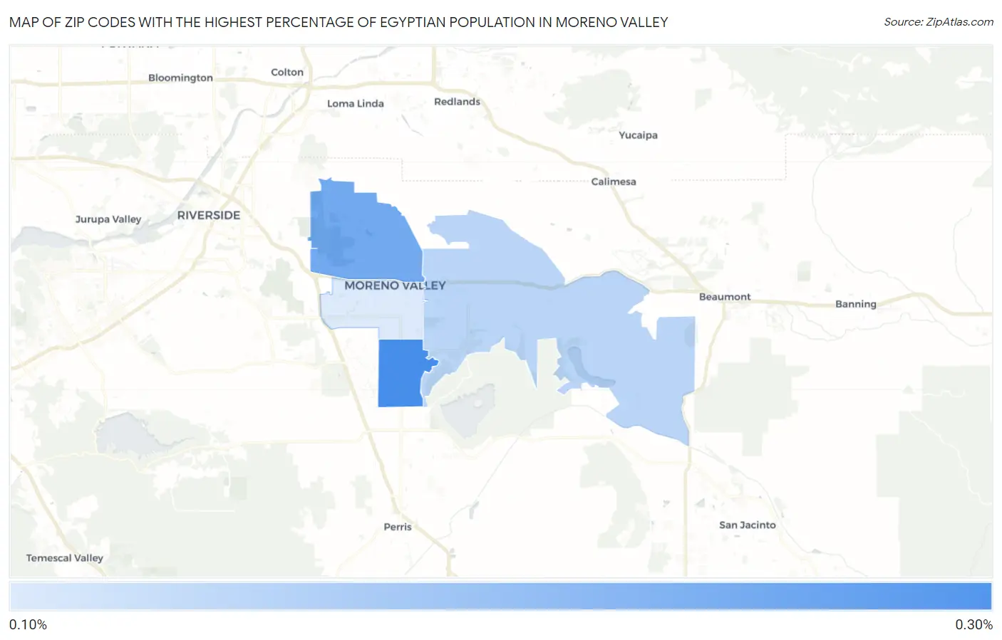 Zip Codes with the Highest Percentage of Egyptian Population in Moreno Valley Map