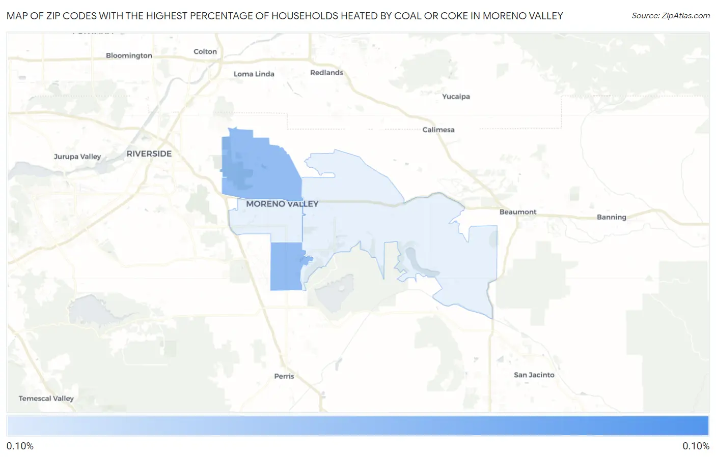 Zip Codes with the Highest Percentage of Households Heated by Coal or Coke in Moreno Valley Map