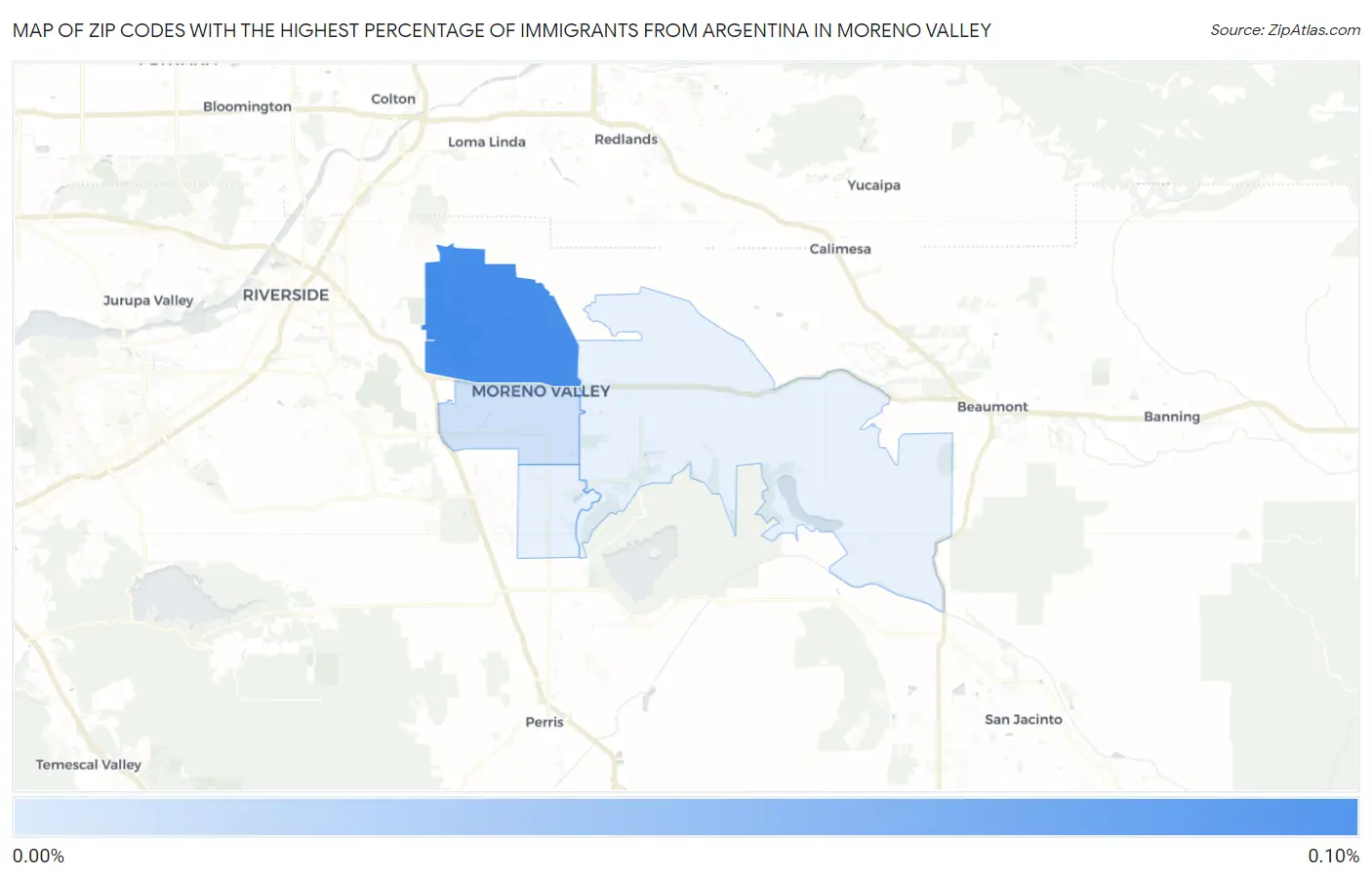 Zip Codes with the Highest Percentage of Immigrants from Argentina in Moreno Valley Map