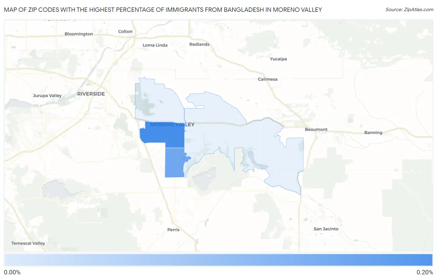 Zip Codes with the Highest Percentage of Immigrants from Bangladesh in Moreno Valley Map