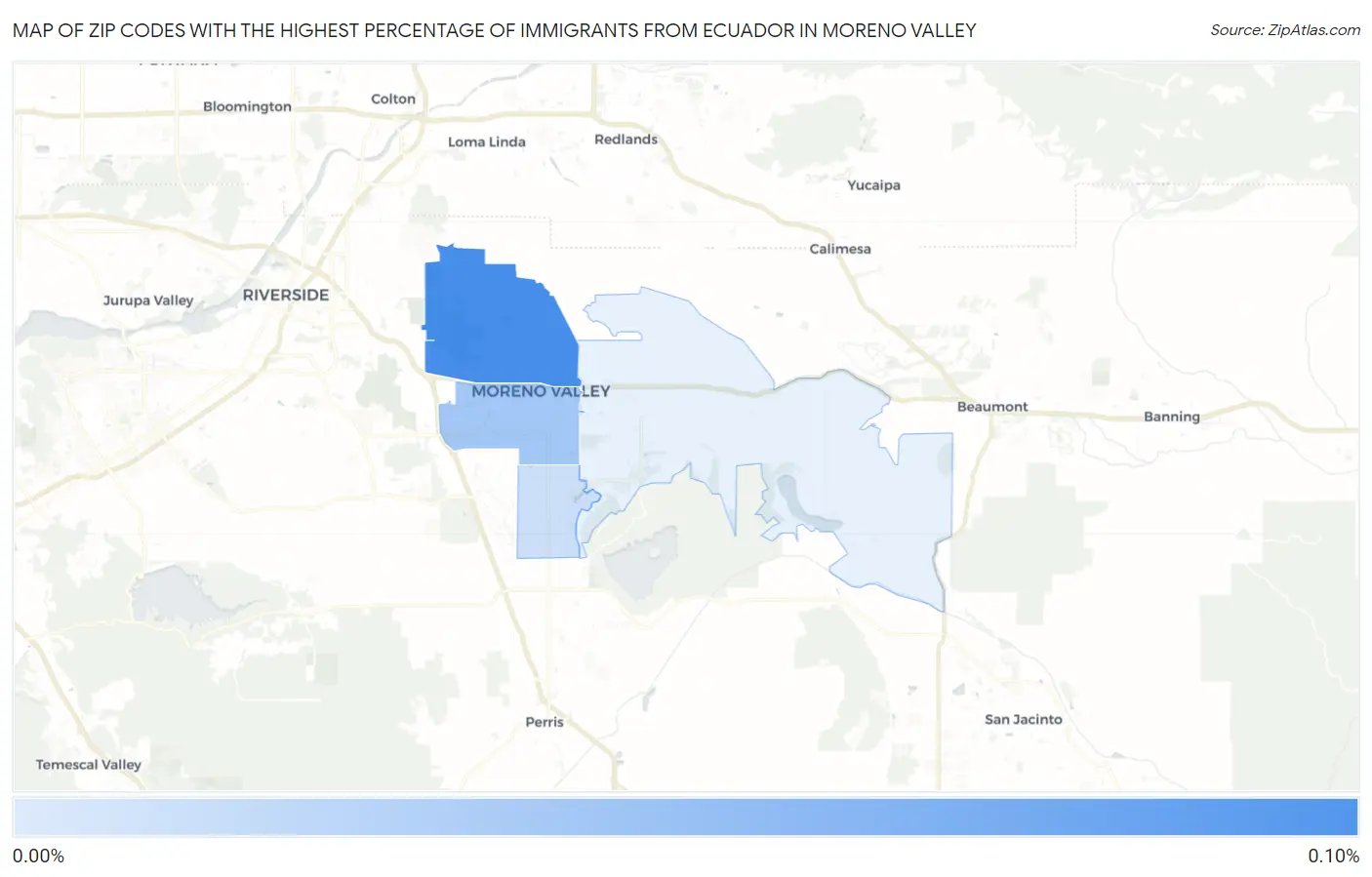 Zip Codes with the Highest Percentage of Immigrants from Ecuador in Moreno Valley Map